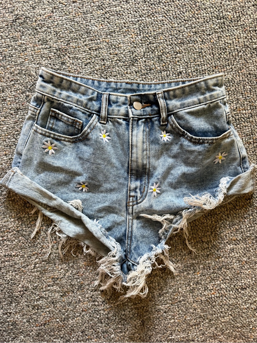 Light Wash Denim Daisy Embroidered High-Rise Shorts